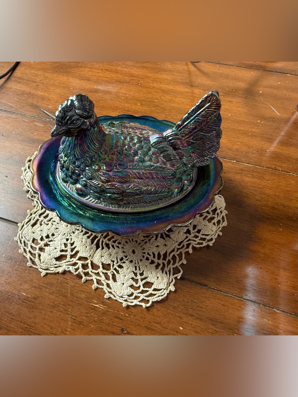 Mosser Georgia Blue Carnival Glass Hen on Nest Covered Dish perfect condition